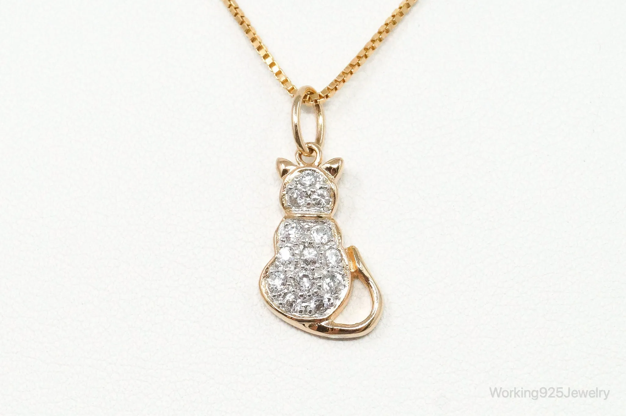 Designer Cubic Zirconia Gold Vermeil Cat Sterling Silver Necklace