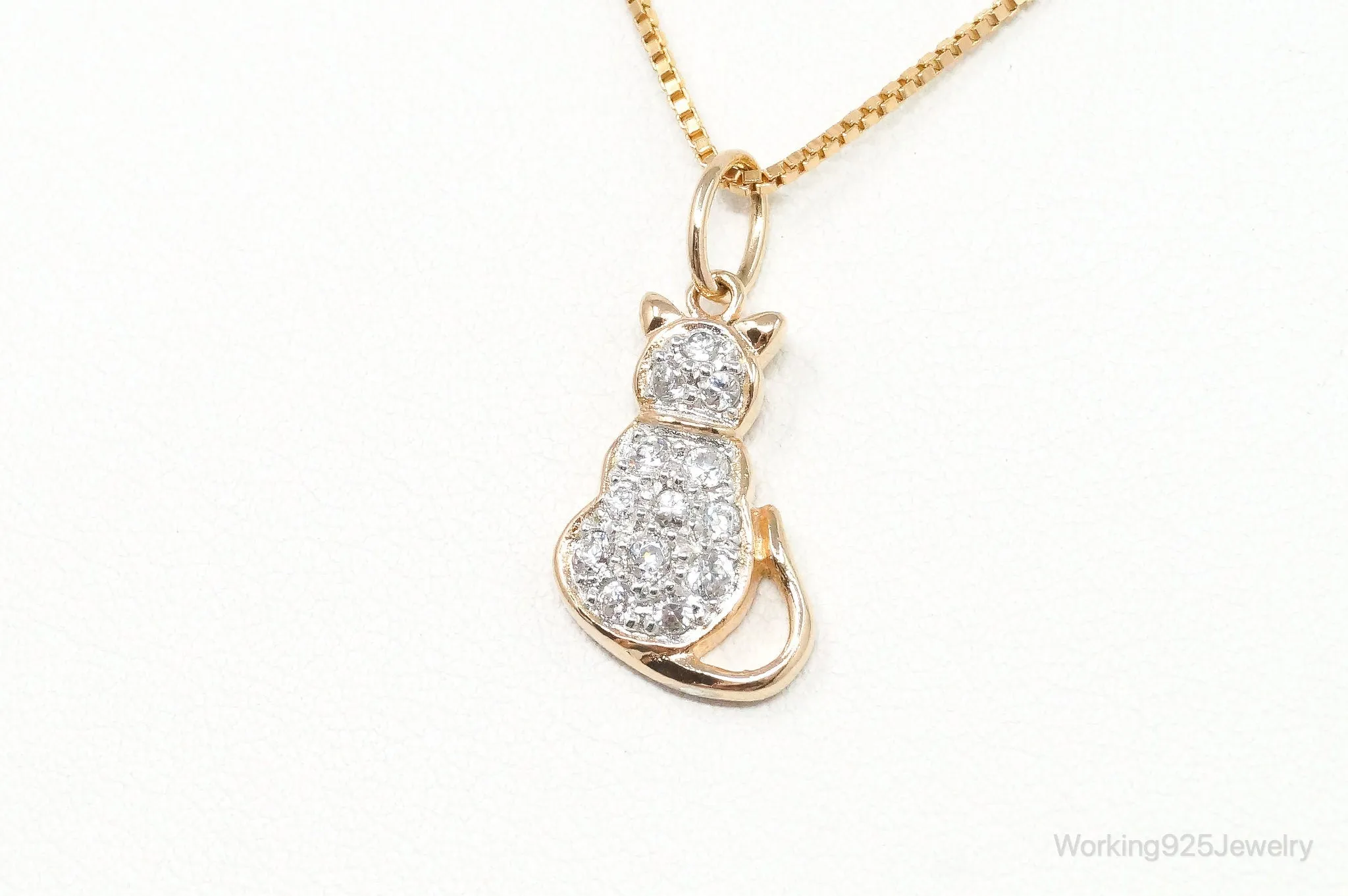 Designer Cubic Zirconia Gold Vermeil Cat Sterling Silver Necklace