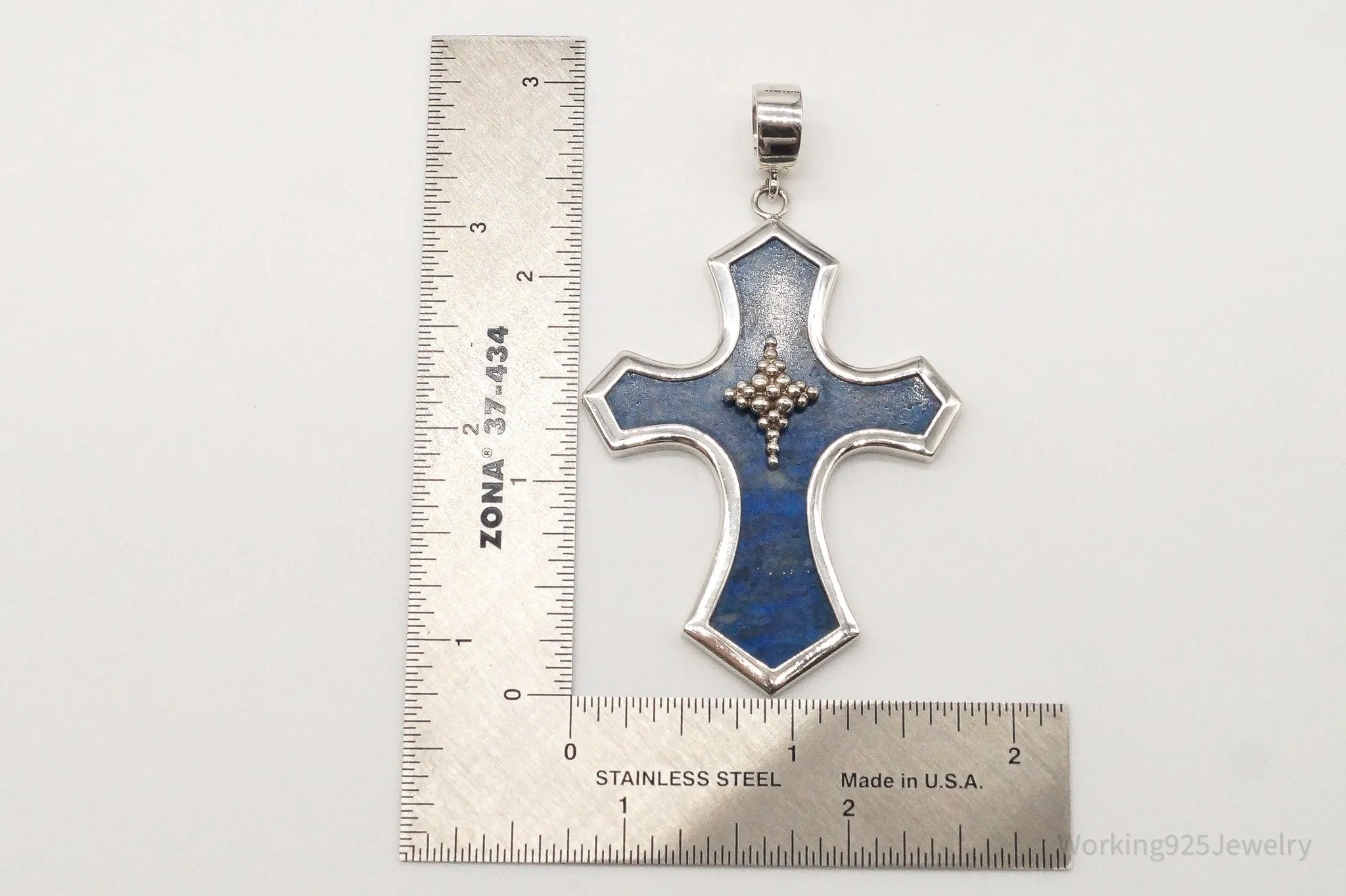 Designer Whitney Kelly Large Lapis Lazuli Cross Sterling Silver Pendant