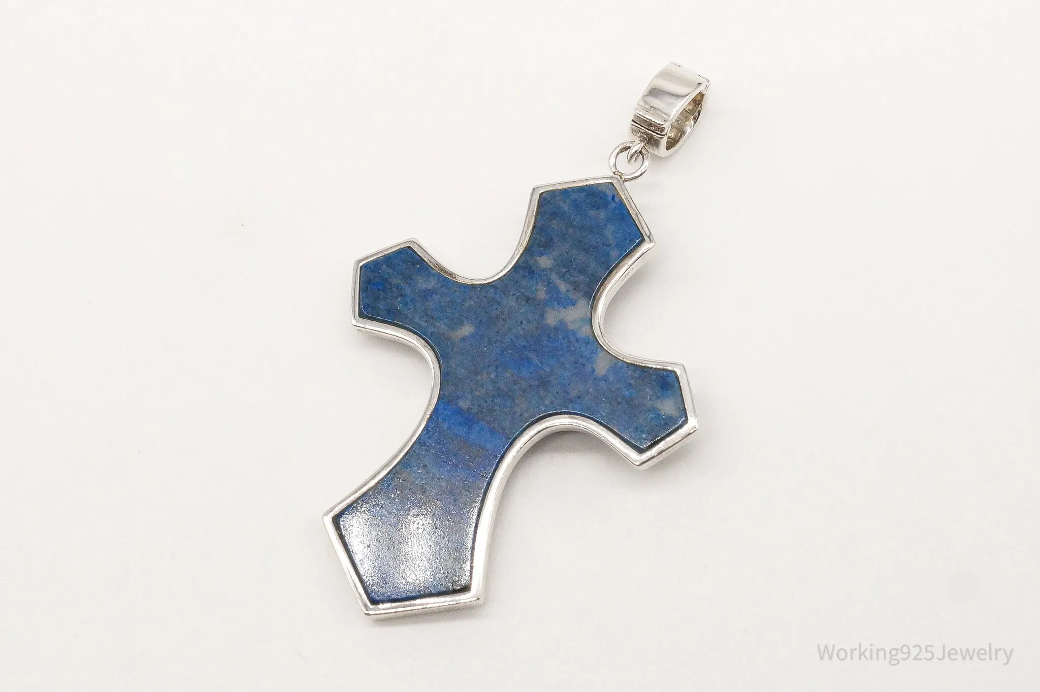 Designer Whitney Kelly Large Lapis Lazuli Cross Sterling Silver Pendant