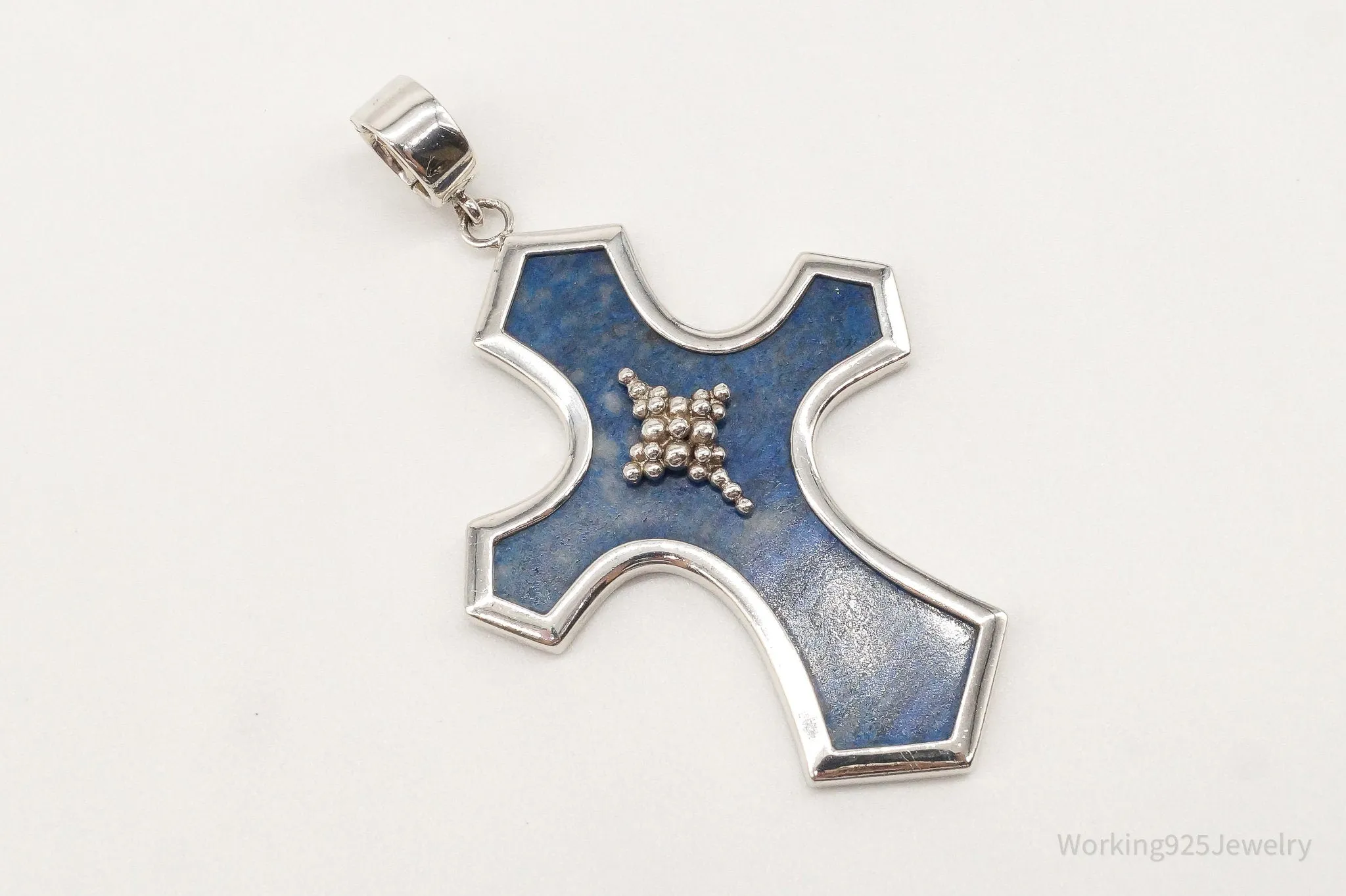 Designer Whitney Kelly Large Lapis Lazuli Cross Sterling Silver Pendant