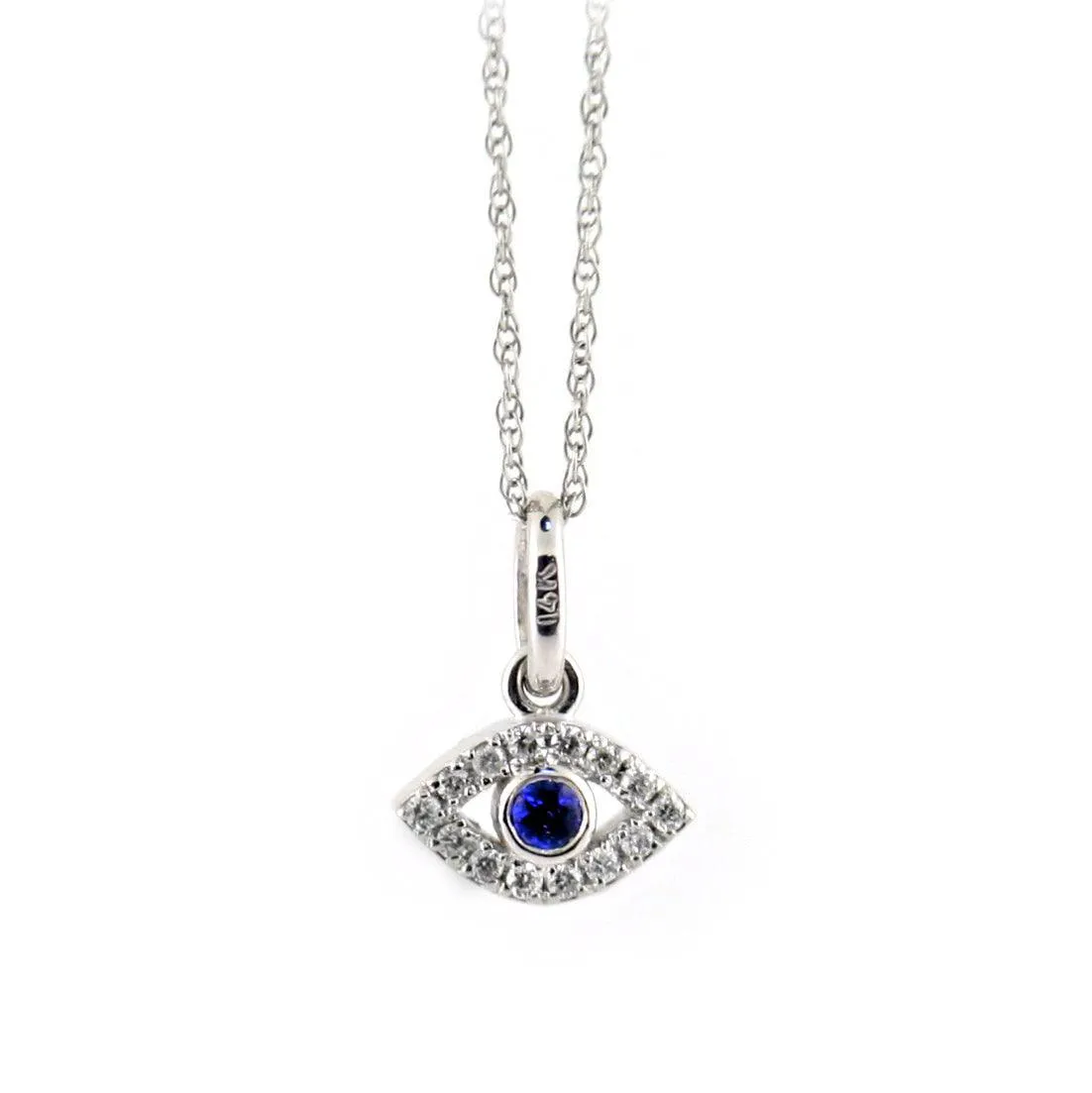 Diamond and Sapphire Evil Eye Pendant 14K White Gold