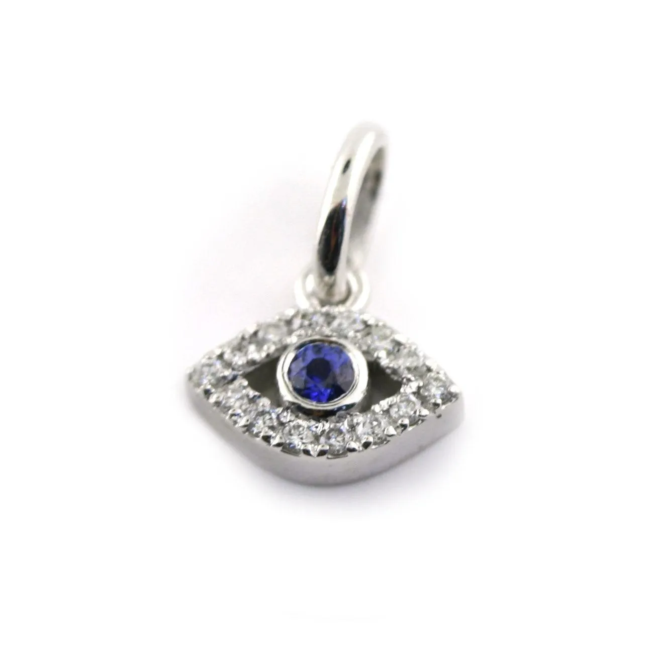 Diamond and Sapphire Evil Eye Pendant 14K White Gold