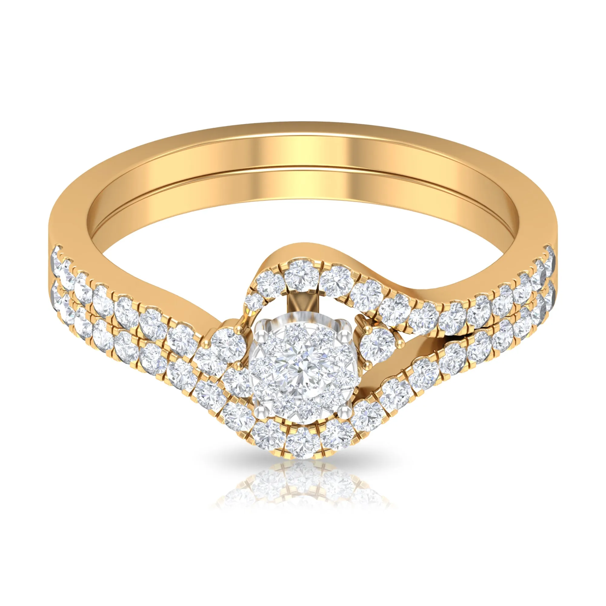 Diamond Bypass Engagement Ring Set with Shadow Band