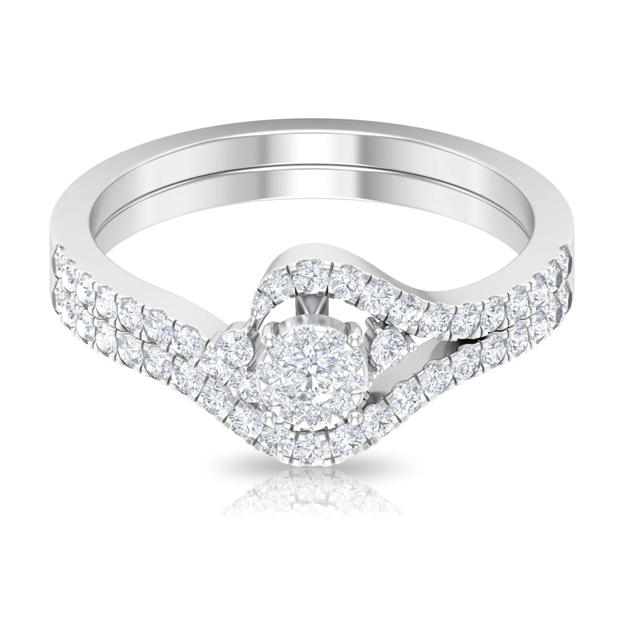 Diamond Bypass Engagement Ring Set with Shadow Band