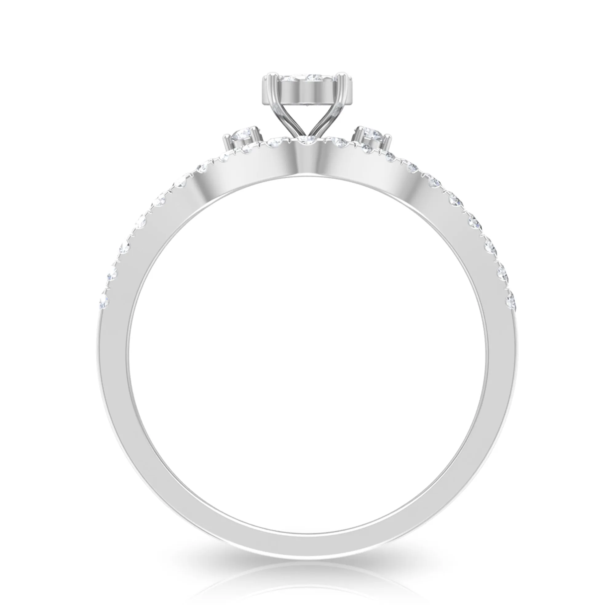 Diamond Bypass Engagement Ring Set with Shadow Band