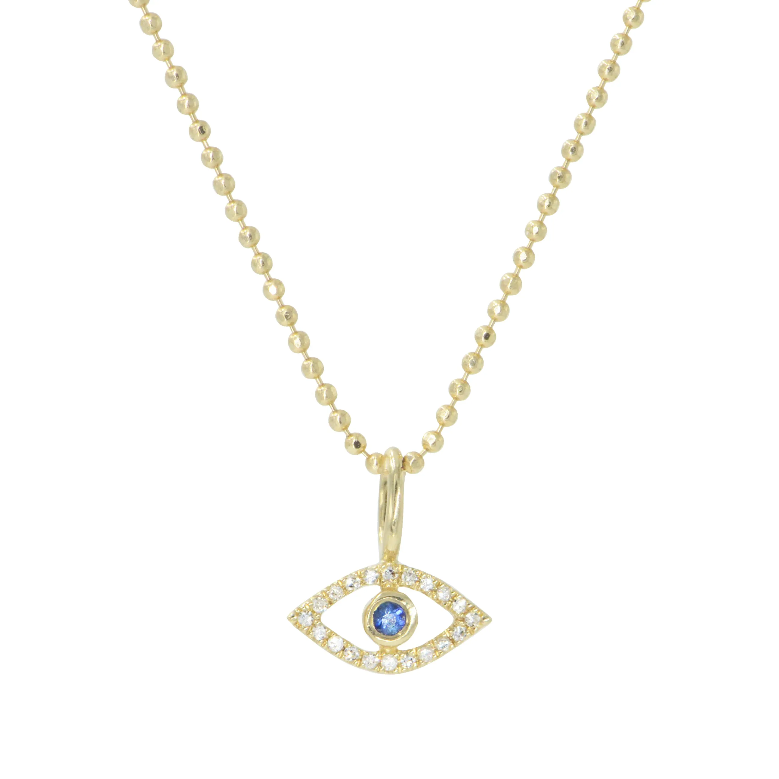 Diamond Evil Eye Necklace with Blue Sapphire