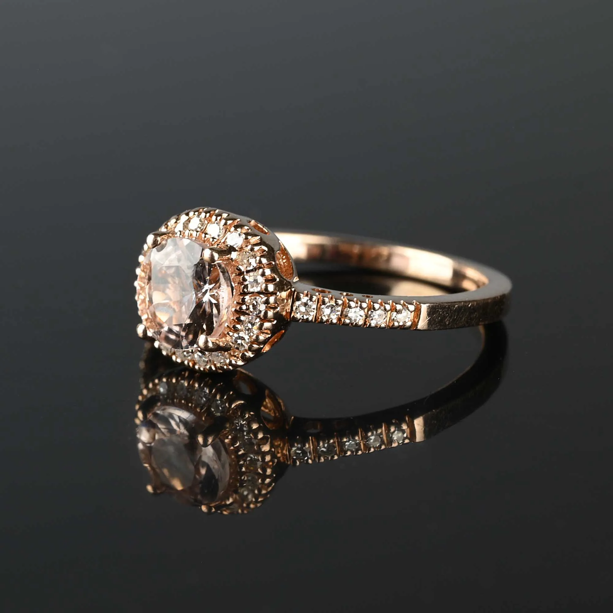 Diamond Halo Morganite Ring in 14K Rose Gold