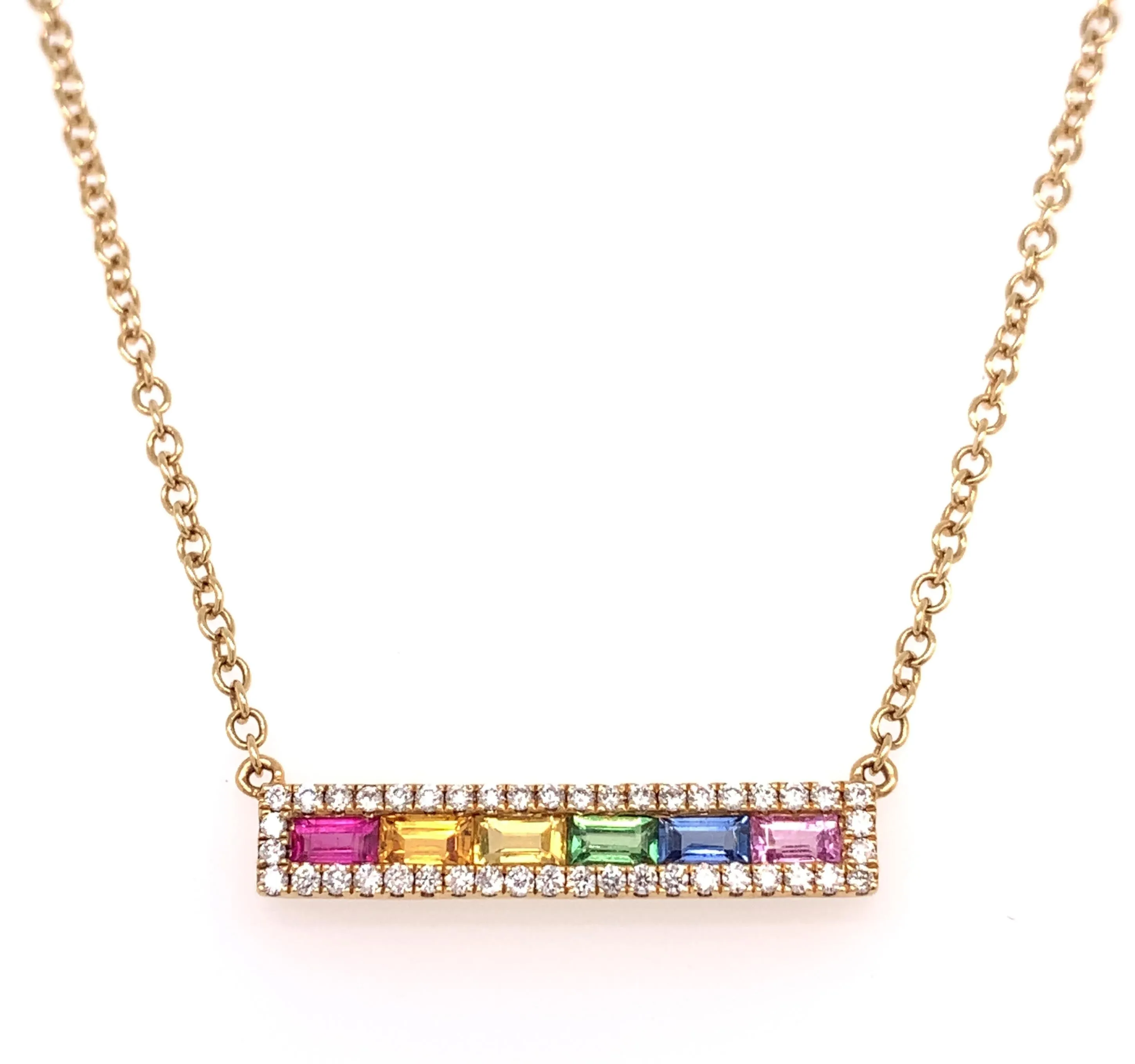 Diamond Multicolor Rainbow Sapphire Necklace