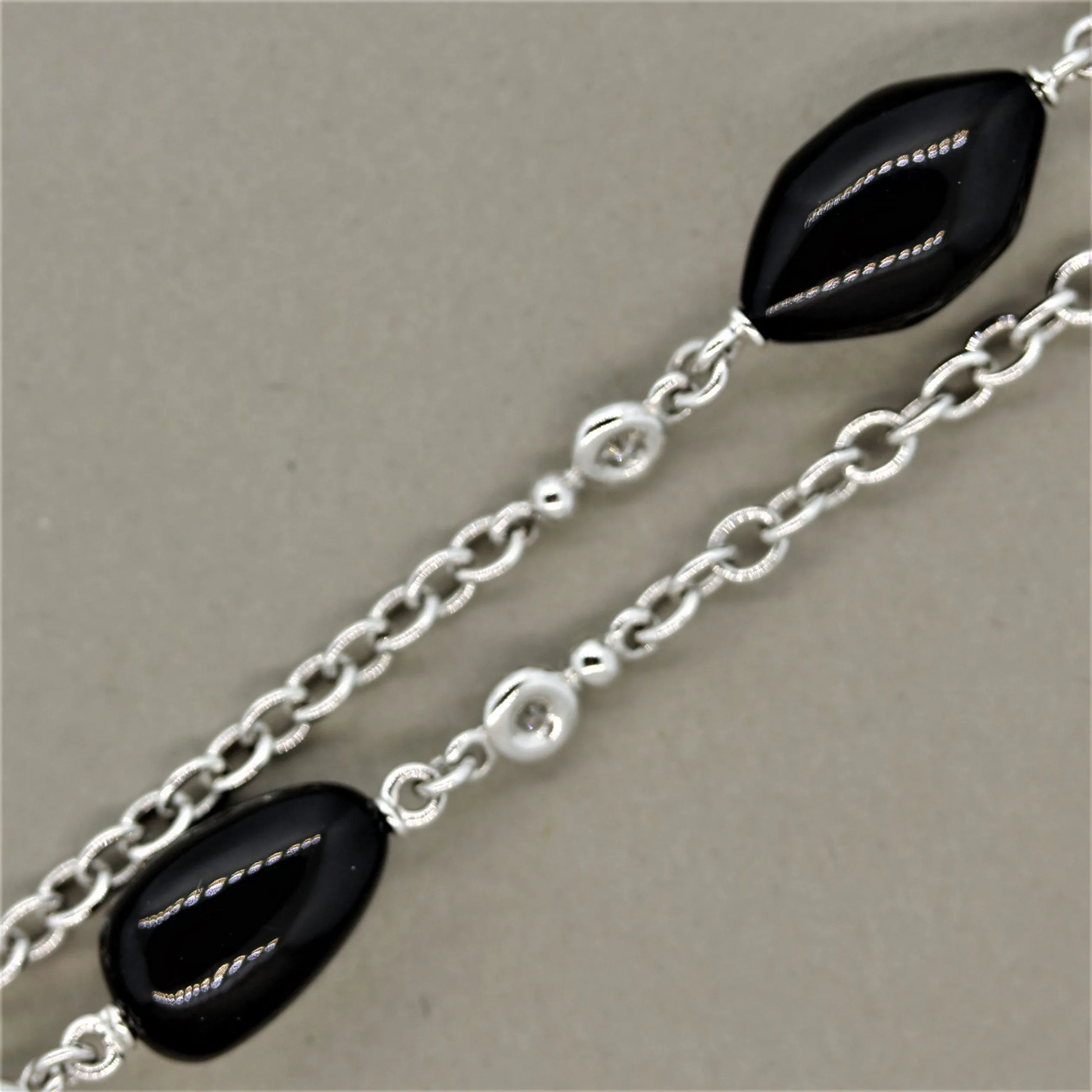 Diamond Onyx Sapphire Gold Chain Necklace, 60 inches