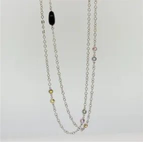 Diamond Onyx Sapphire Gold Chain Necklace, 60 inches