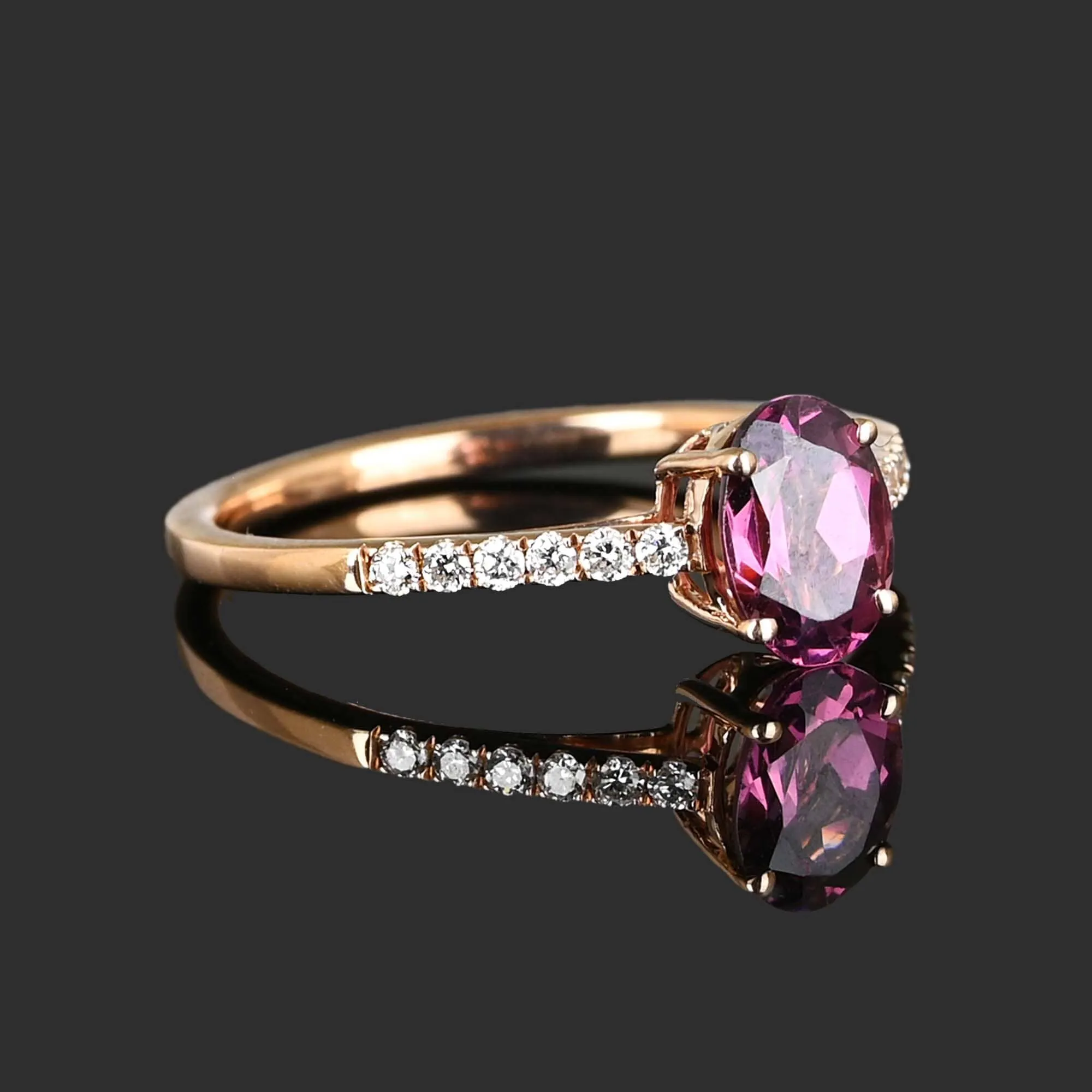 Diamond Rhodolite Garnet Ring in 14K Rose Gold