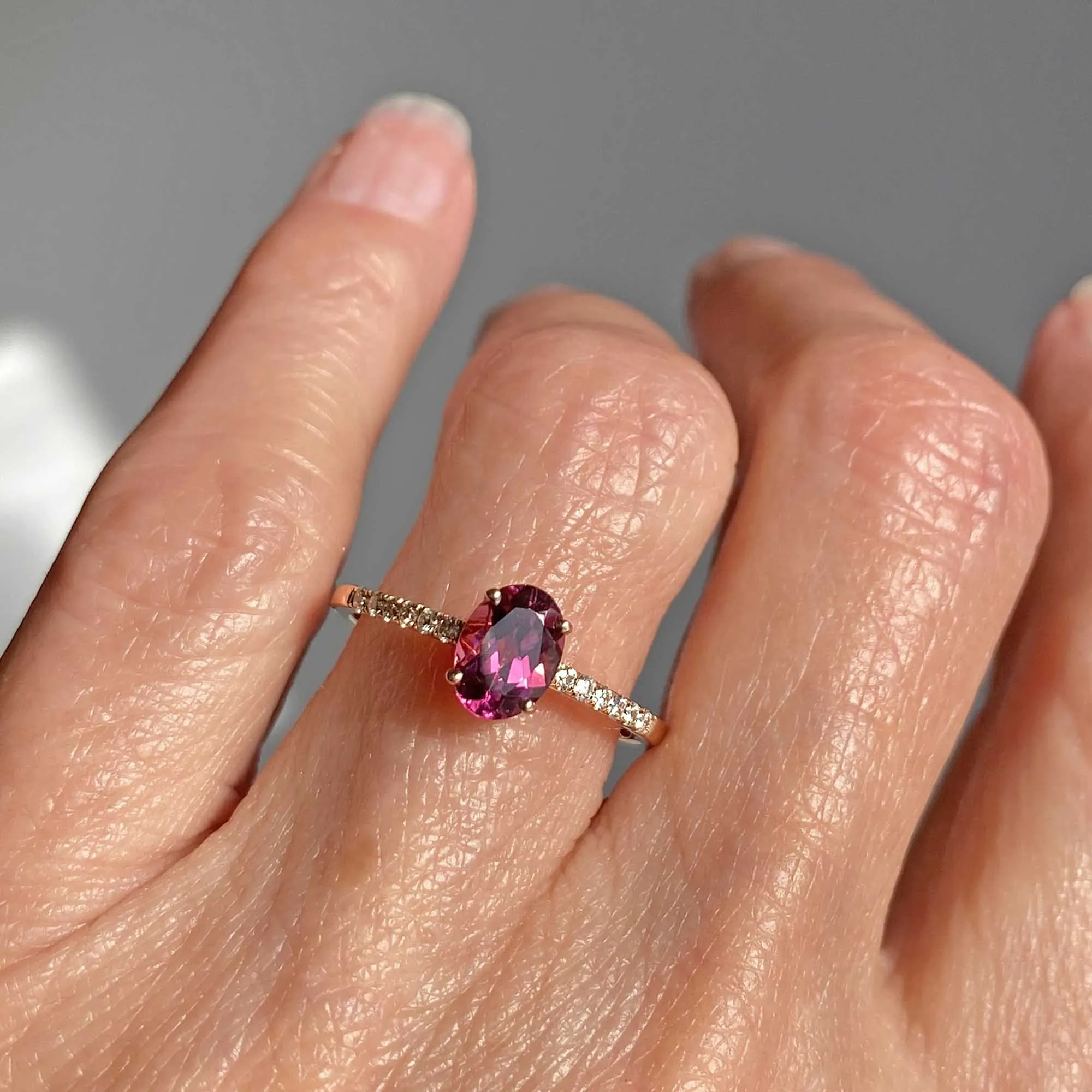 Diamond Rhodolite Garnet Ring in 14K Rose Gold