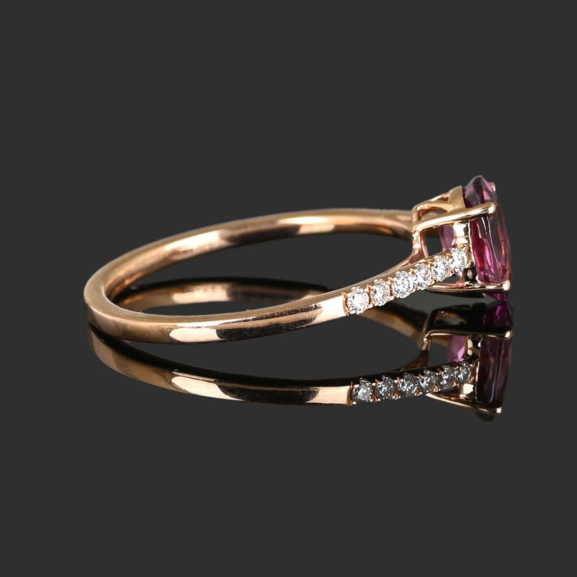 Diamond Rhodolite Garnet Ring in 14K Rose Gold