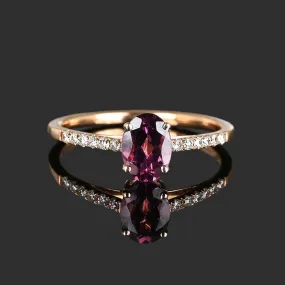 Diamond Rhodolite Garnet Ring in 14K Rose Gold