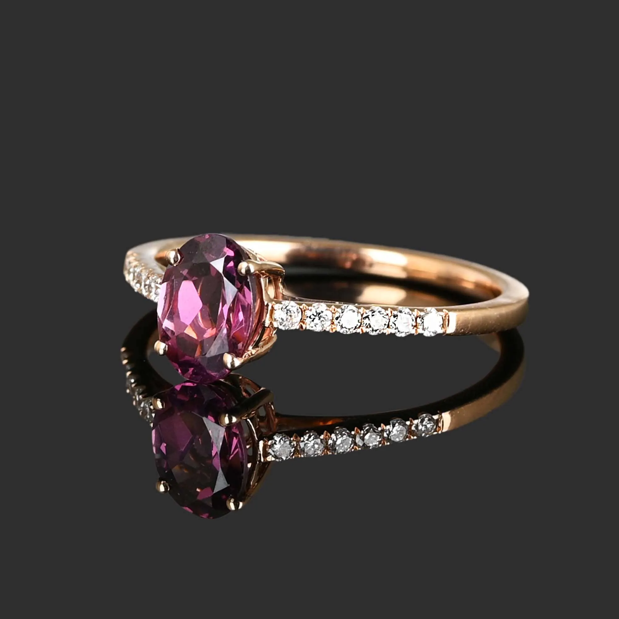 Diamond Rhodolite Garnet Ring in 14K Rose Gold