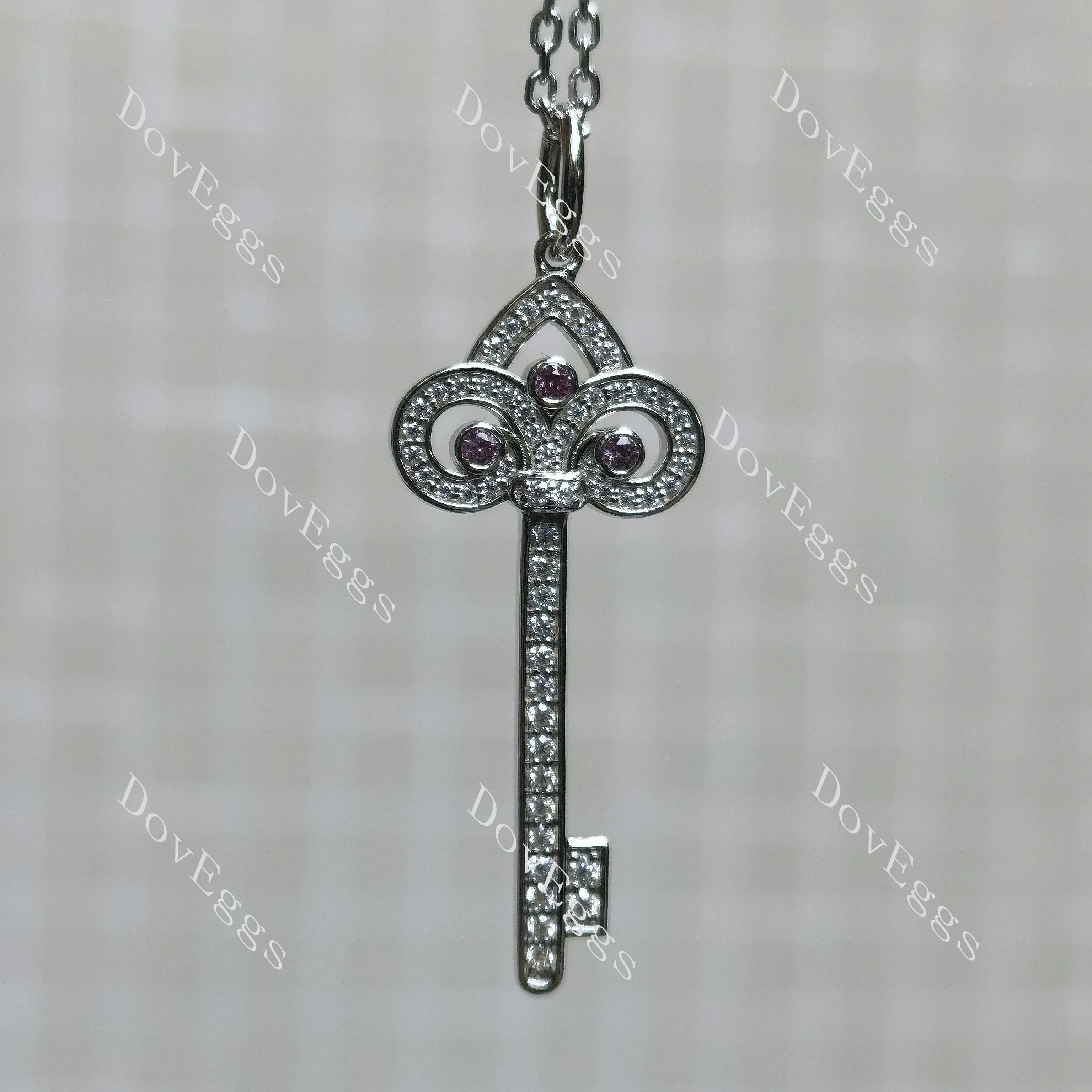 Doveggs round moissanite & colored gem fleur de lis key pendant necklace(pendant only)