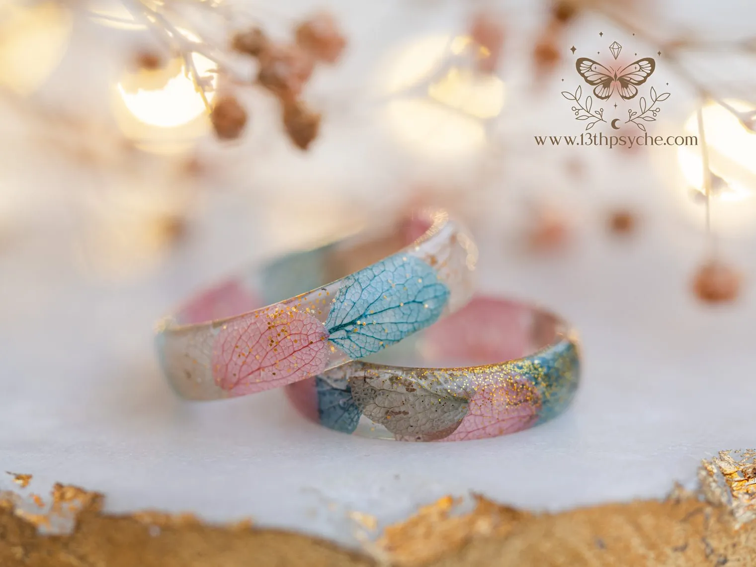 Dried Hydrangea flower petal resin ring