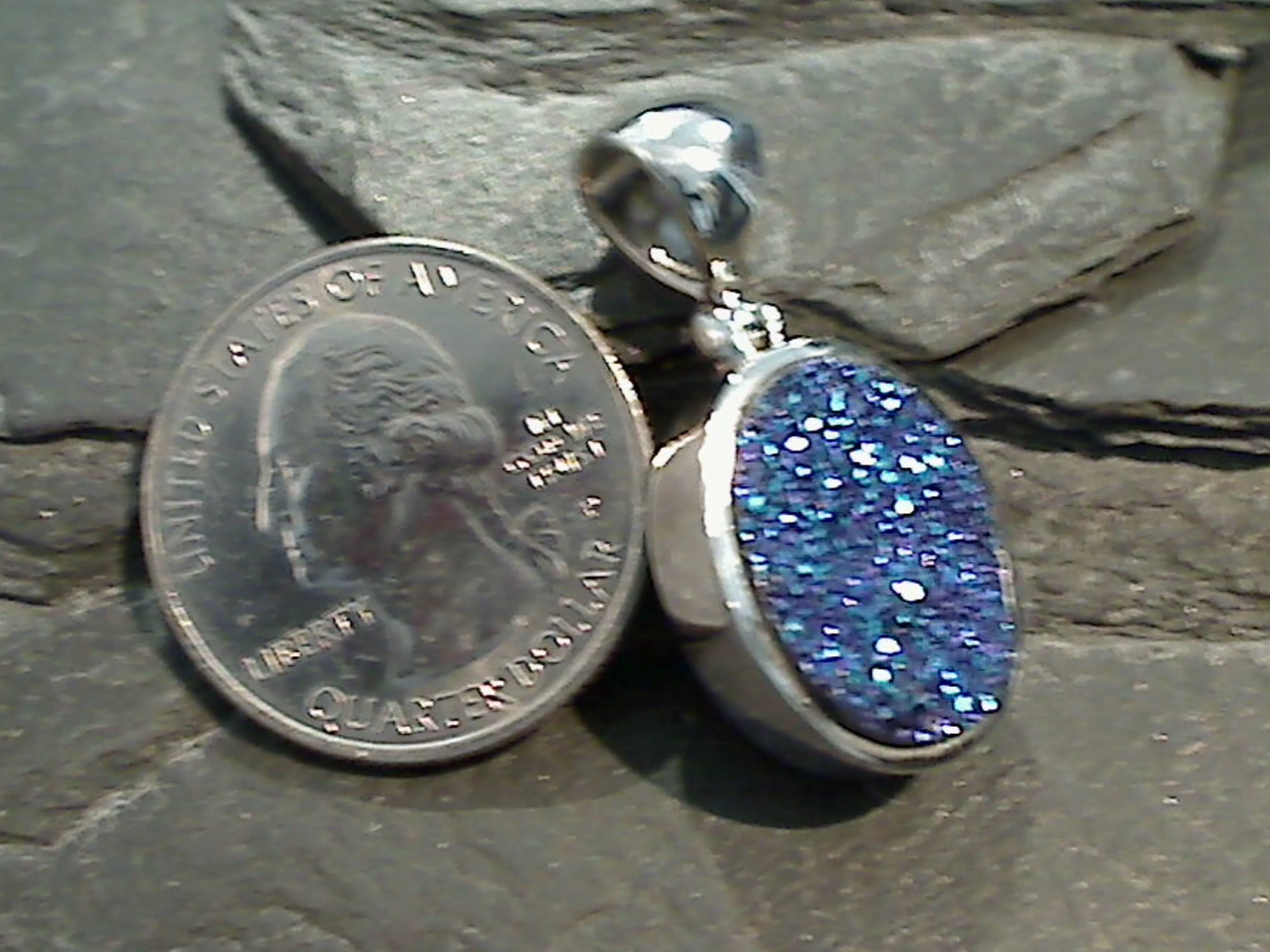 Druzy Quartz, Rhodium Plated Sterling Silver Pendant