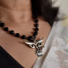 Durga Pendant With Black Onyx Chain (Silver Big)