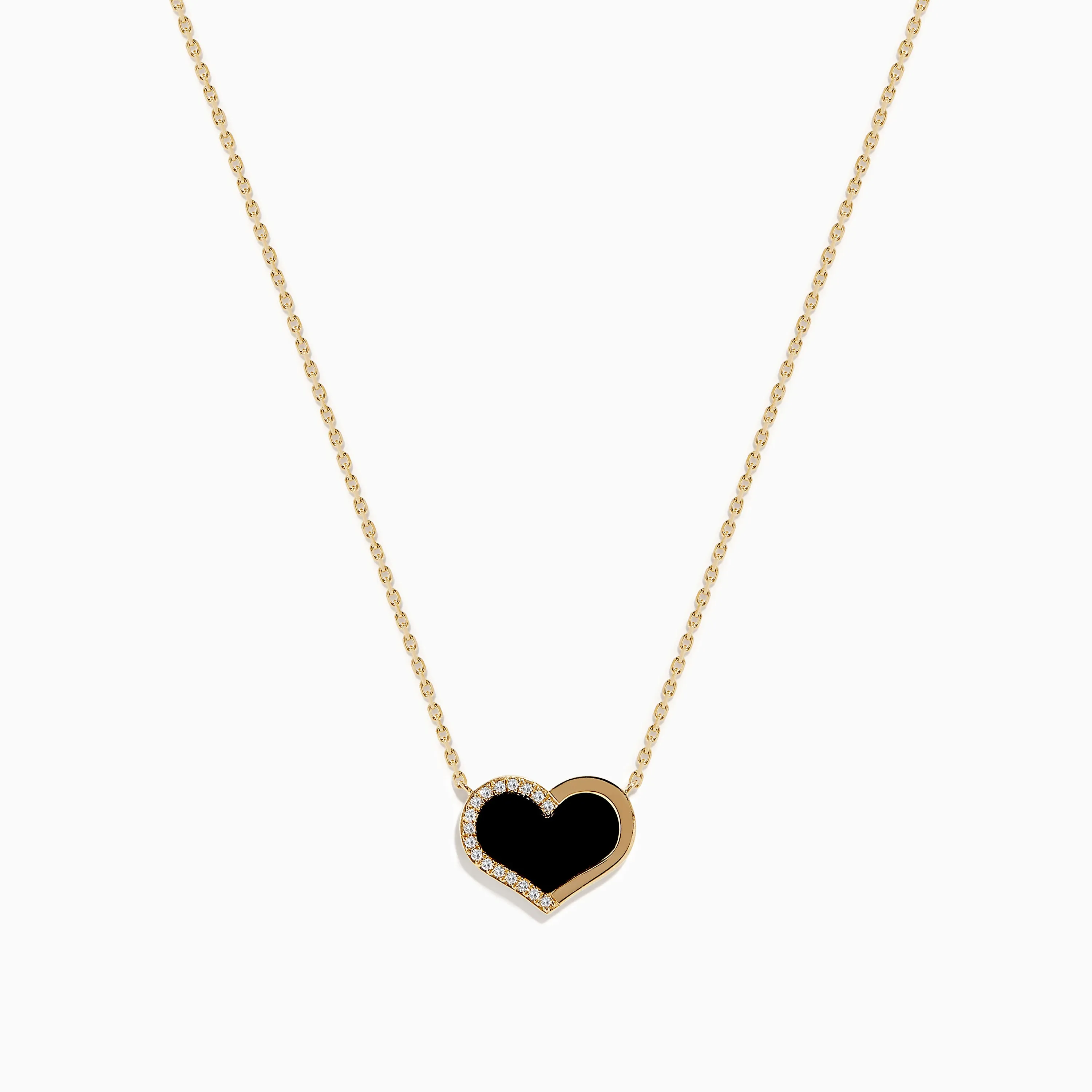 Eclipse 14K Yellow Gold Onyx and Diamond Heart Necklace