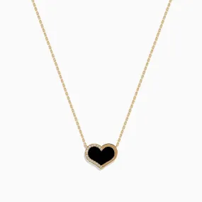 Eclipse 14K Yellow Gold Onyx and Diamond Heart Necklace