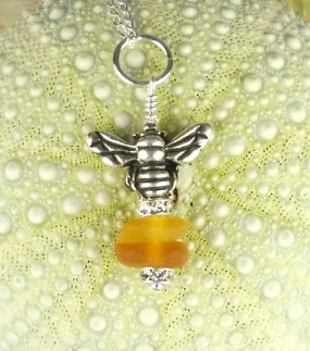 Eco Friendly Bee Jewelry GENUINE Sea Glass Necklace