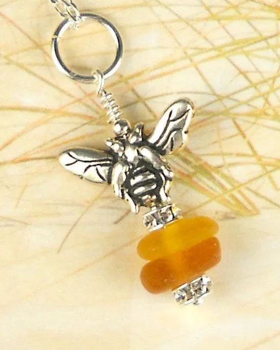 Eco Friendly Bee Jewelry GENUINE Sea Glass Necklace