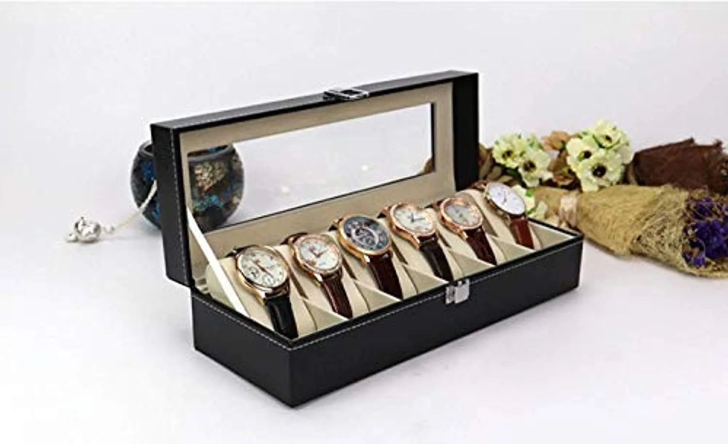 Electomania Velvet Fabric Glass Jewelry Ring Display Box Tray Holder Storage Box Organizer （Black）