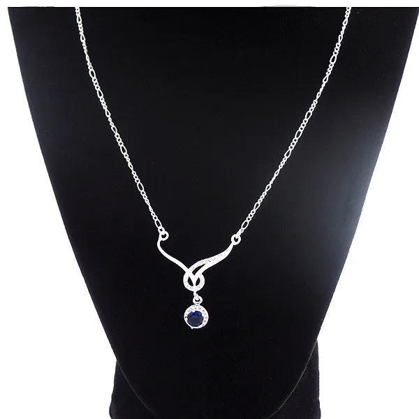 Elegant Silver-Plated Necklace with Blue Sapphire Cubic Zirconia