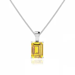 ELIZA - Emerald Cut Yellow Sapphire 4 Claw Drop Pendant 18k White Gold