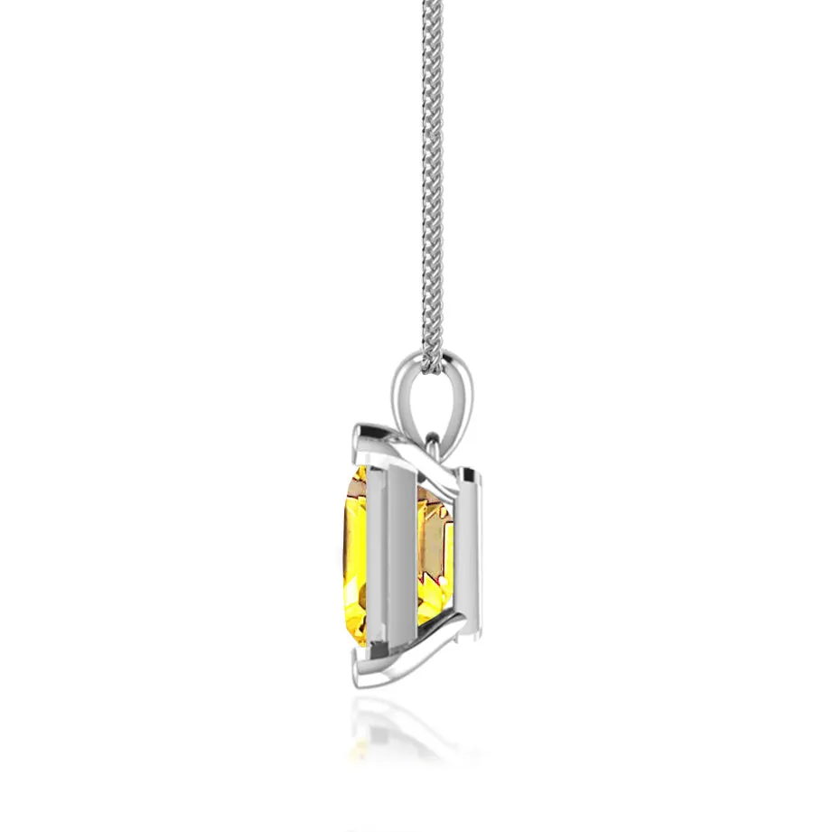 ELIZA - Emerald Cut Yellow Sapphire 4 Claw Drop Pendant 18k White Gold