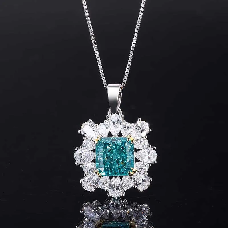 Emerald & Zircon Cluster Pendant Necklace