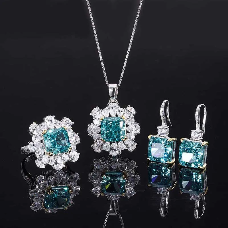 Emerald & Zircon Cluster Pendant Necklace