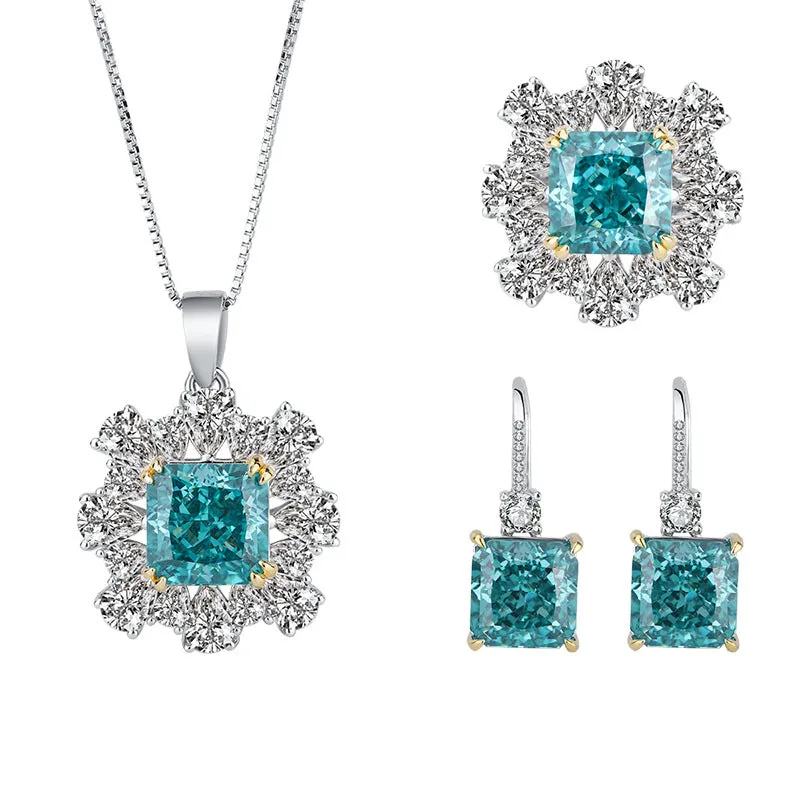 Emerald & Zircon Cluster Pendant Necklace