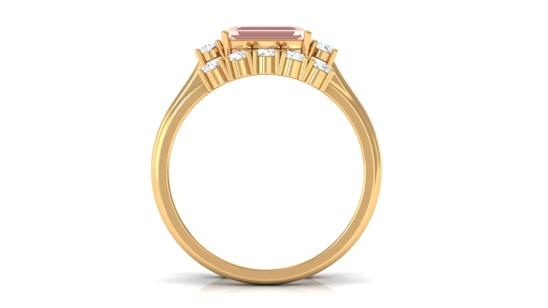 Emerald Cut Morganite Contemporary Wedding Ring Set with Diamond