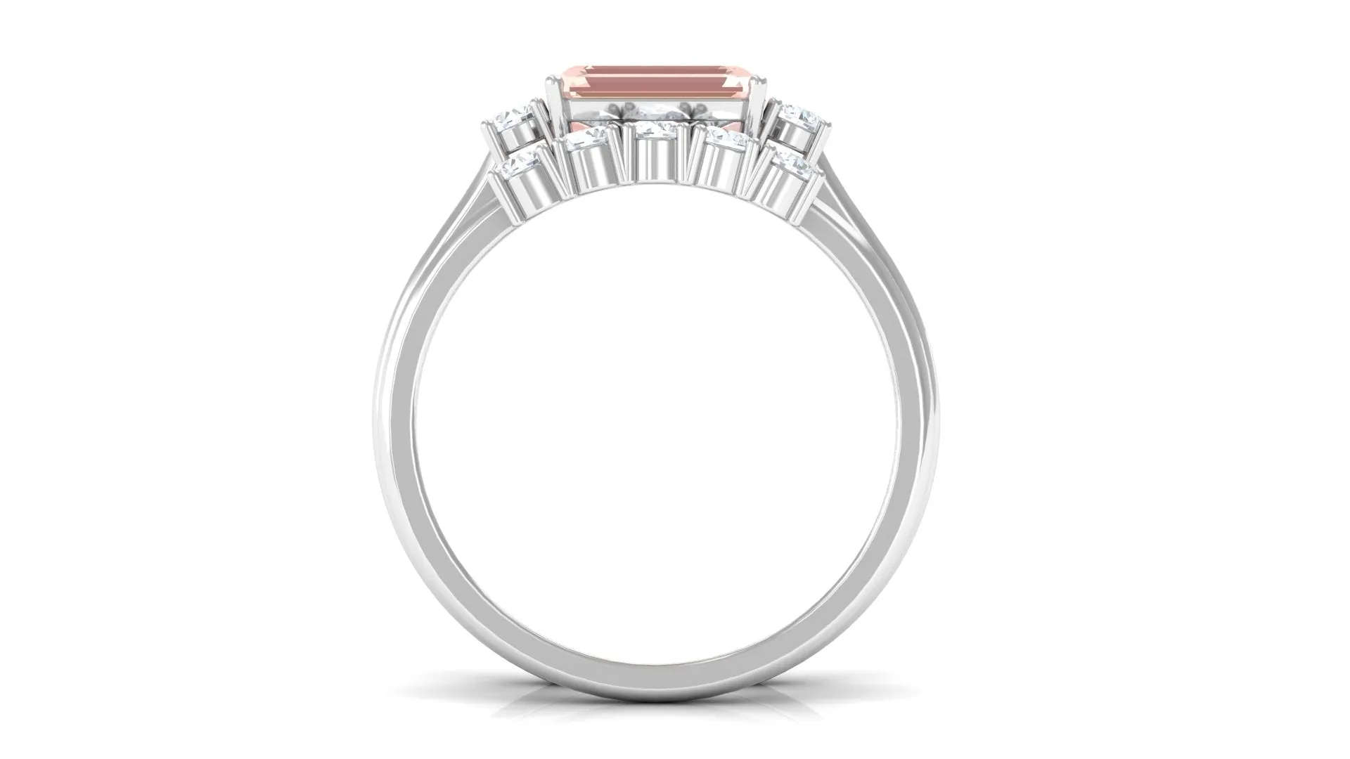 Emerald Cut Morganite Contemporary Wedding Ring Set with Diamond