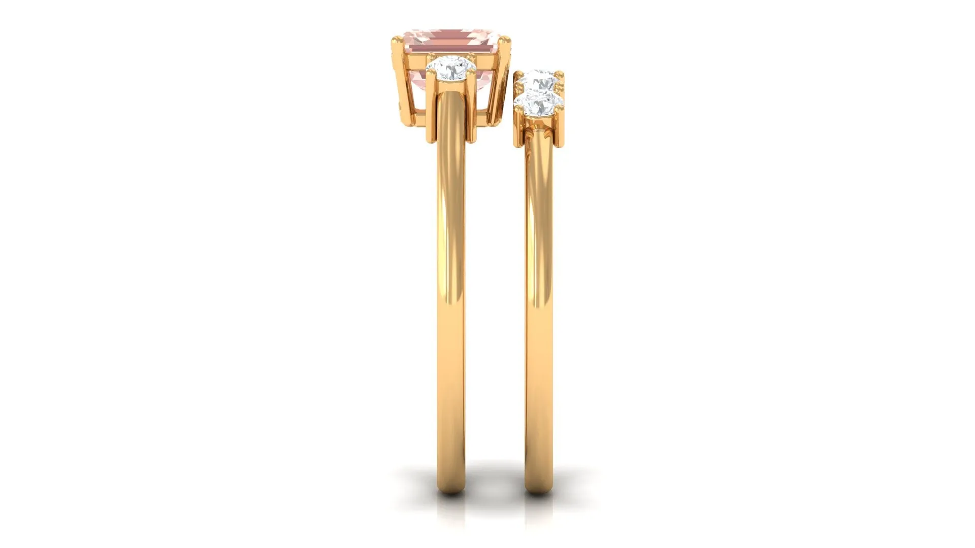 Emerald Cut Morganite Contemporary Wedding Ring Set with Diamond