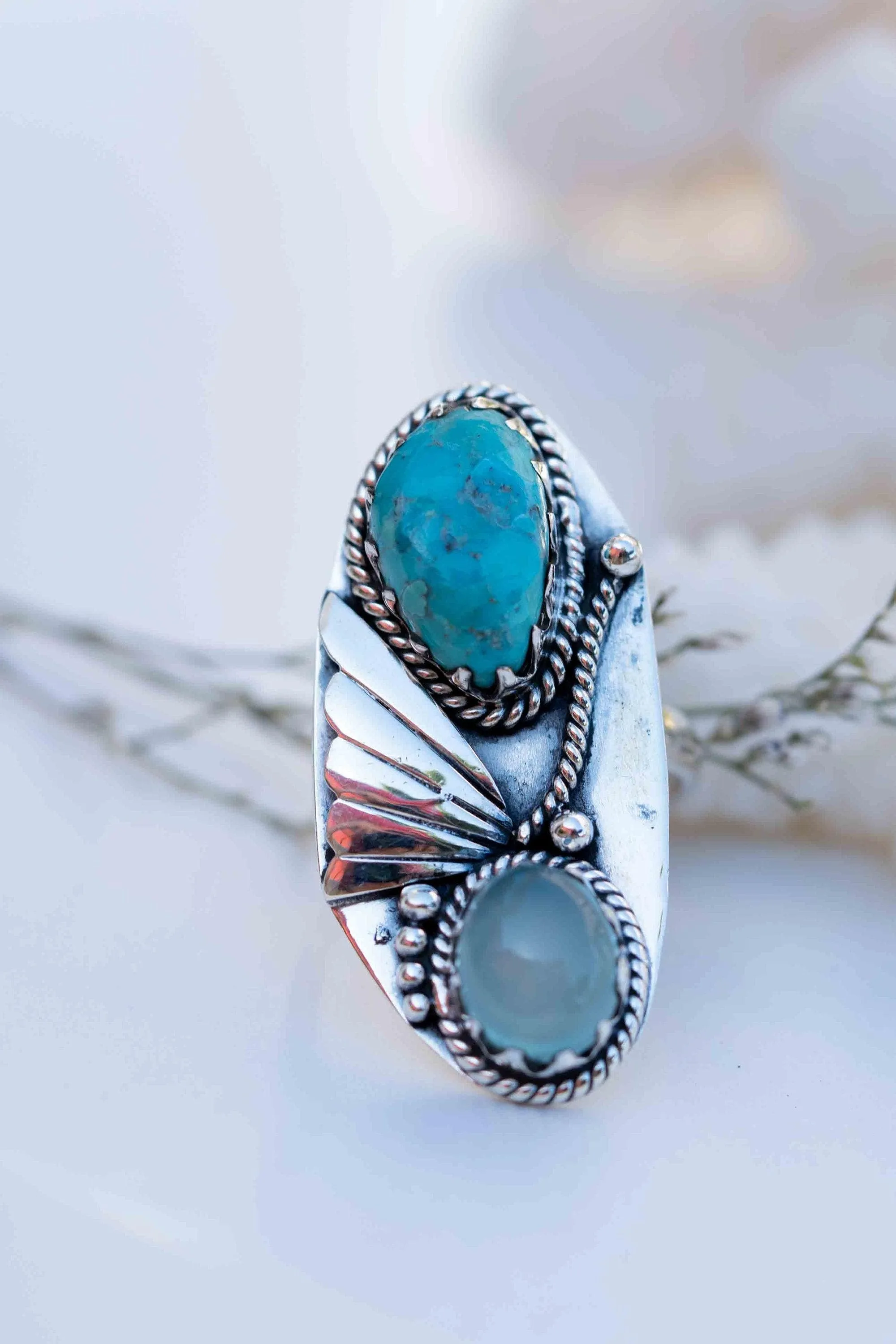 Emily Ring ~Turquoise & Aqua Chalcedony ~ Sterling Silver 925 ~ MR292