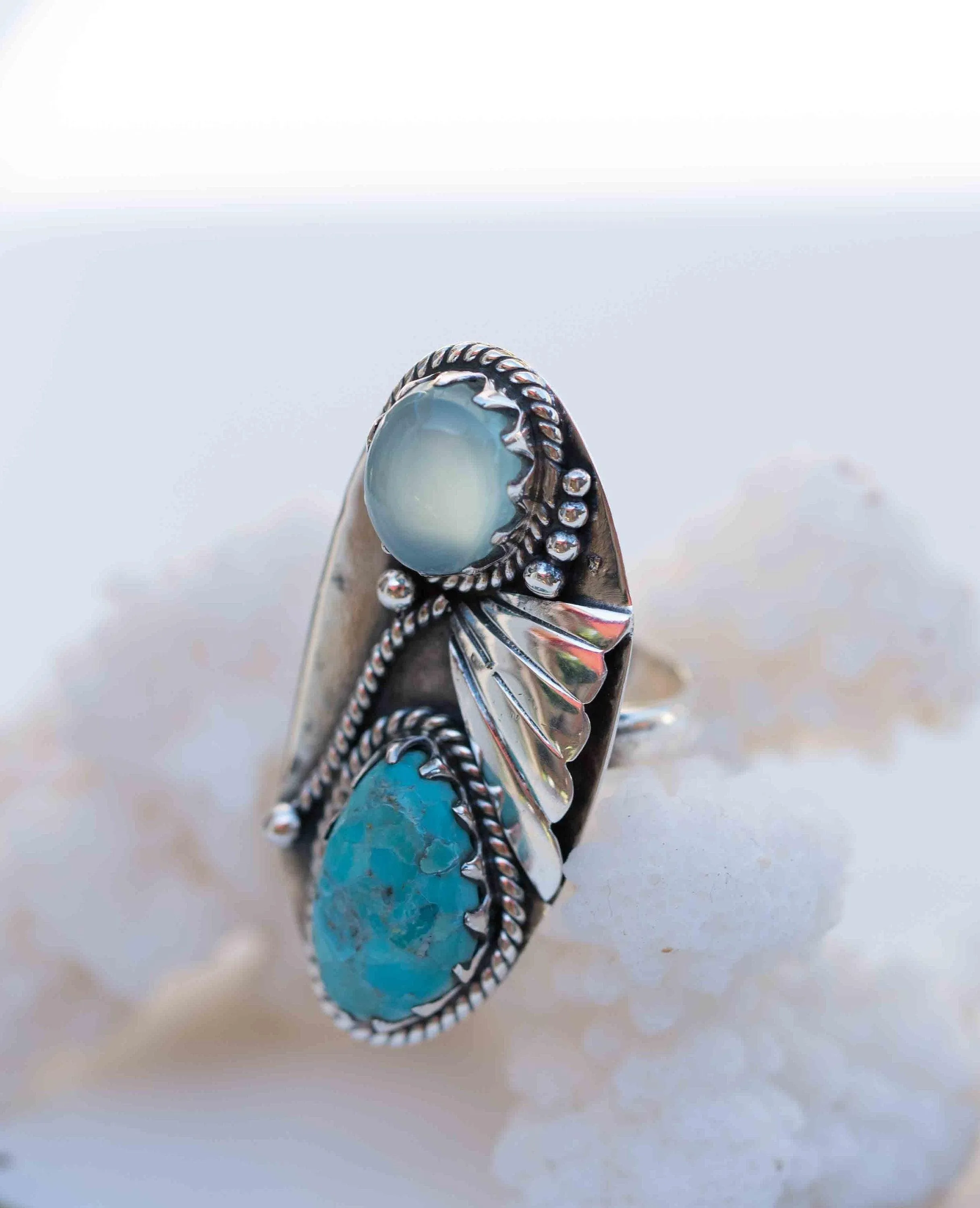 Emily Ring ~Turquoise & Aqua Chalcedony ~ Sterling Silver 925 ~ MR292