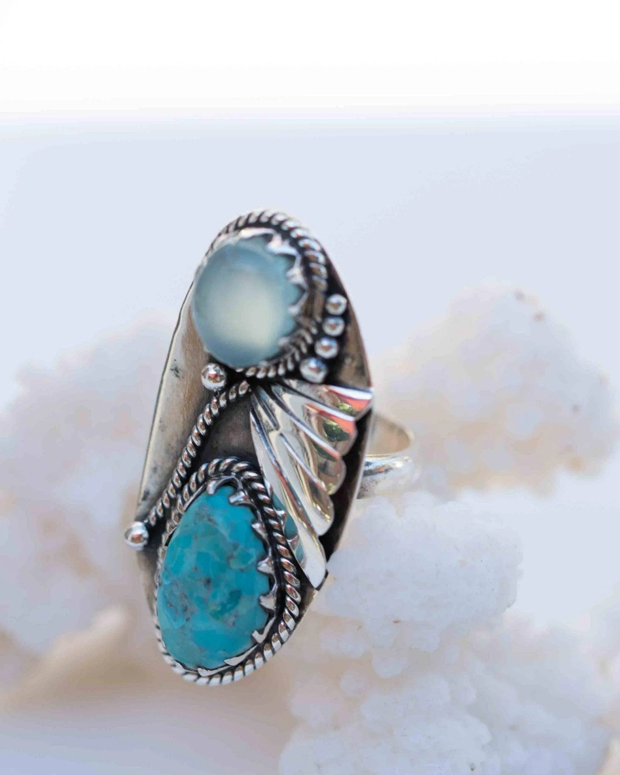 Emily Ring ~Turquoise & Aqua Chalcedony ~ Sterling Silver 925 ~ MR292