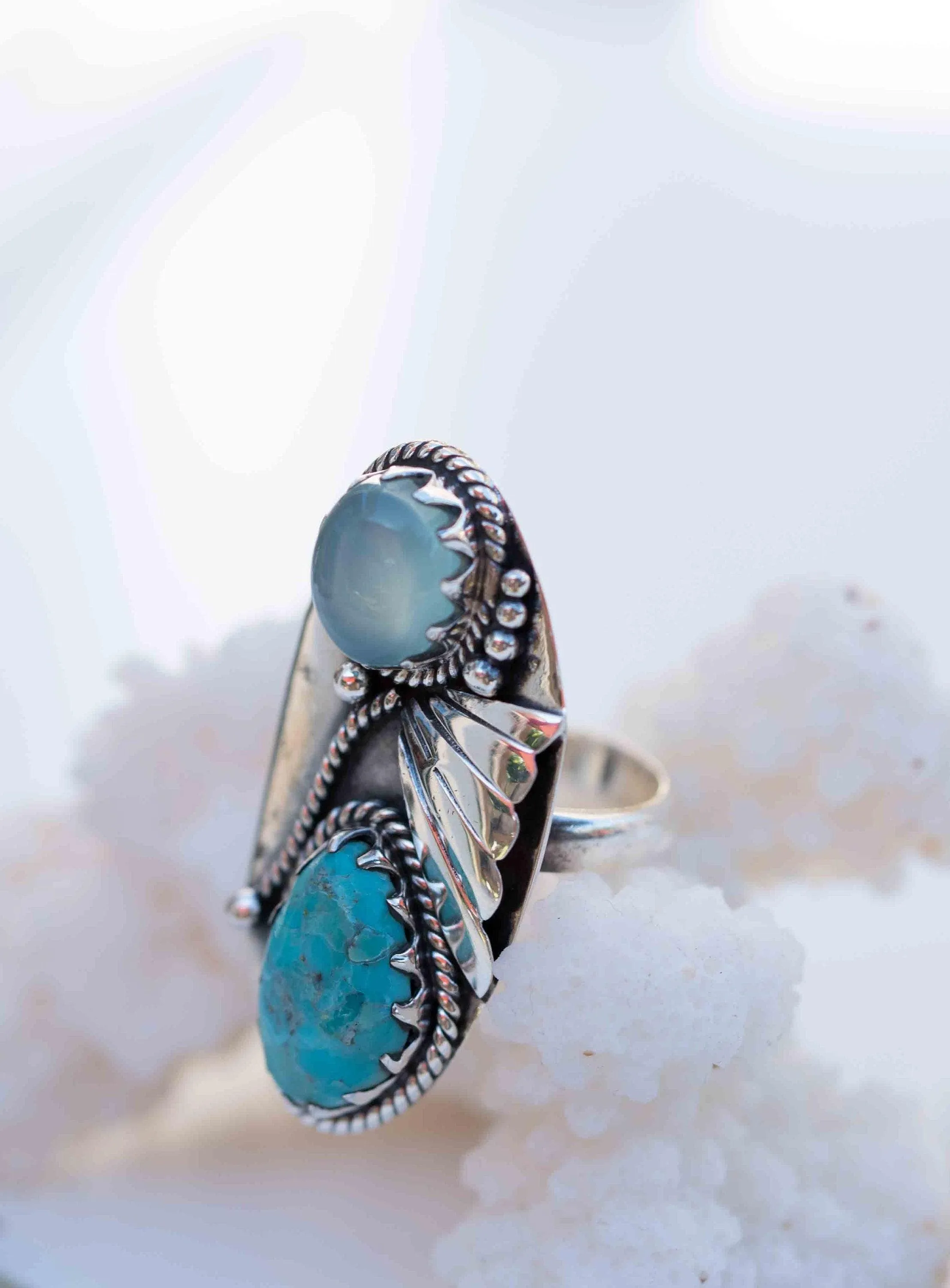 Emily Ring ~Turquoise & Aqua Chalcedony ~ Sterling Silver 925 ~ MR292