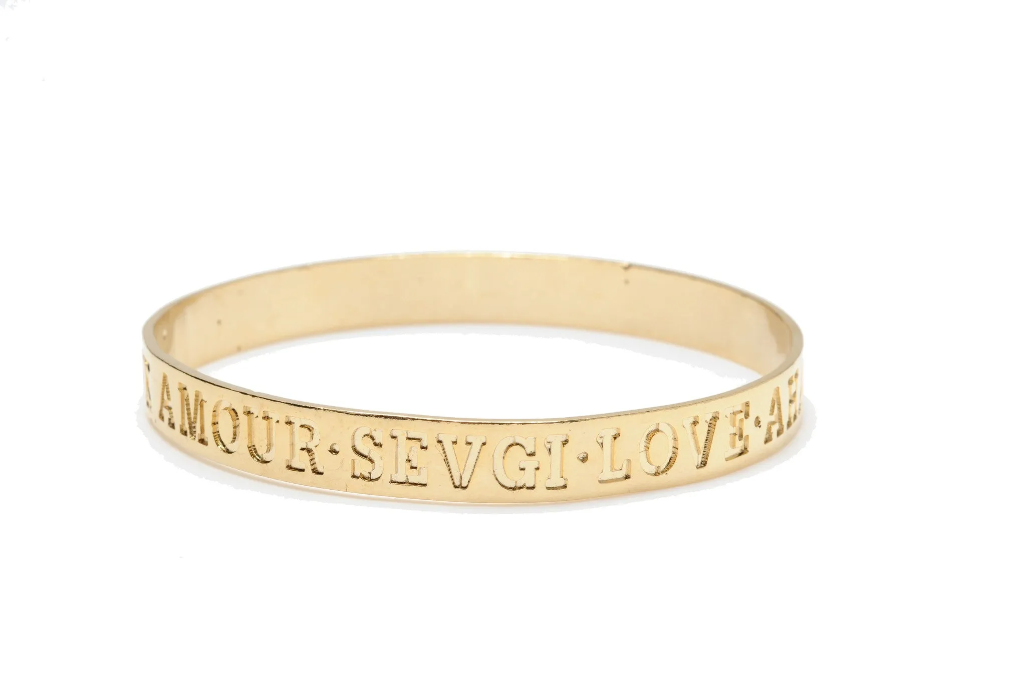 Engraved Language of Love Gold Bangle Bracelet for Women