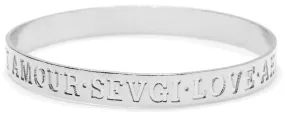 Engraved Language of Love Silver Bangle Bracelet for Women