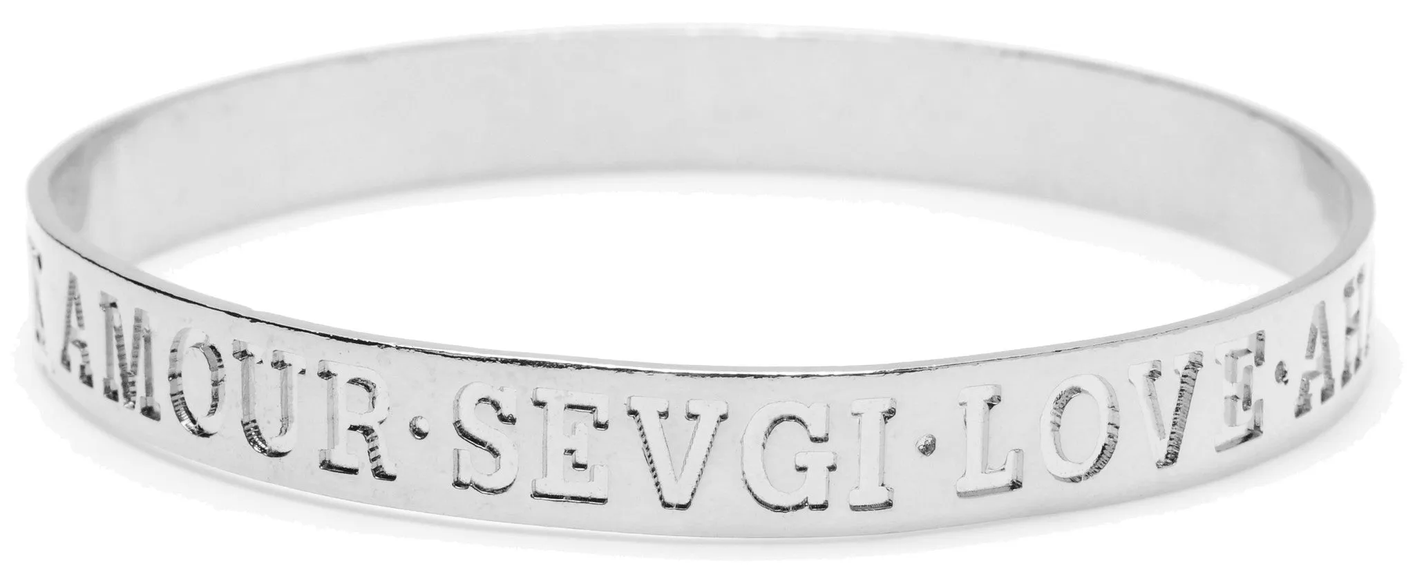 Engraved Language of Love Silver Bangle Bracelet for Women