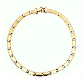 Estate Bar Link Necklace with Sapphires in 14K White and Yellow Gold