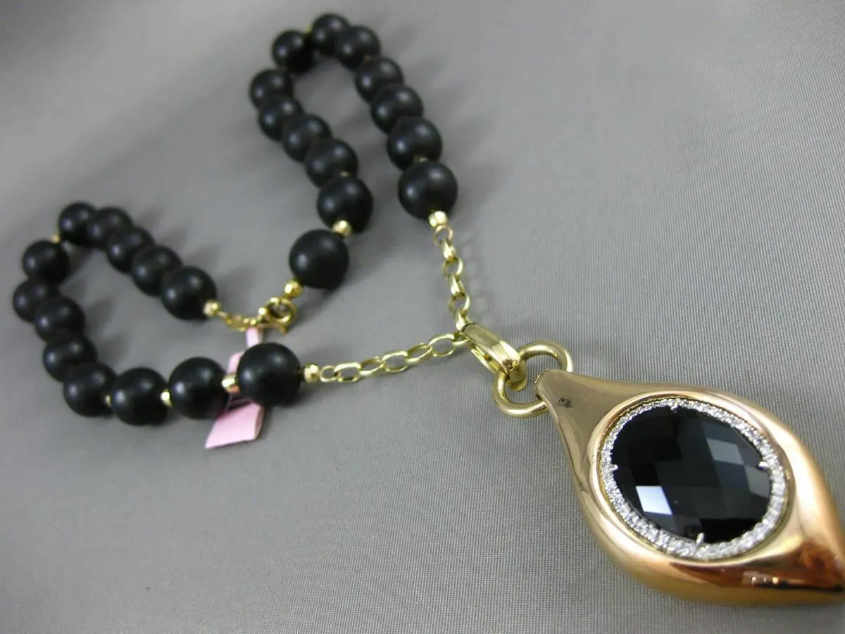 ESTATE EXTRA LARGE 20.40CT DIAMOND & ONYX 14K YELLOW GOLD WOODEN LARIAT NECKLACE