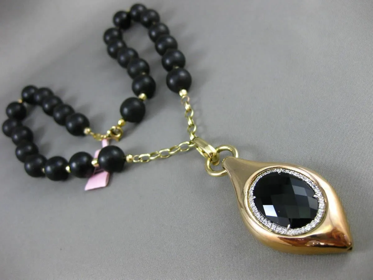 ESTATE EXTRA LARGE 20.40CT DIAMOND & ONYX 14K YELLOW GOLD WOODEN LARIAT NECKLACE