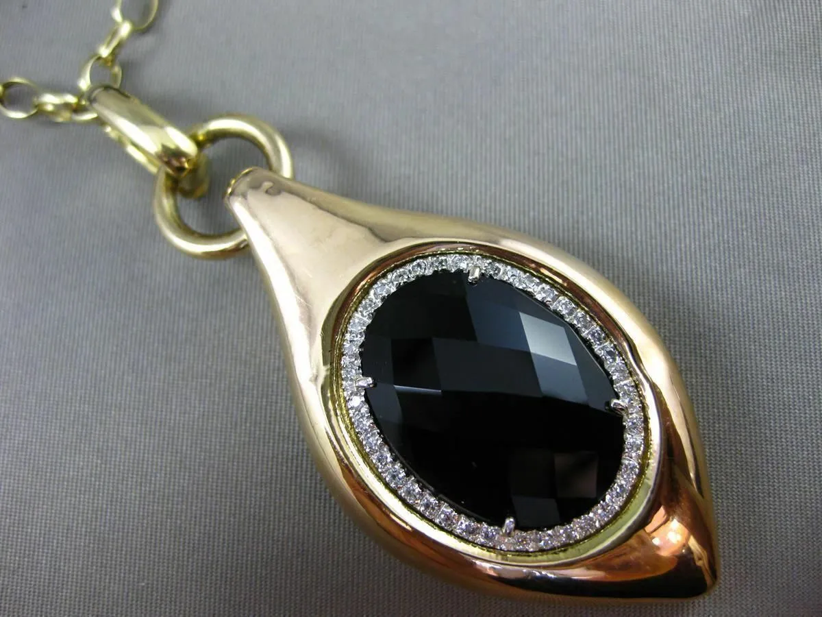 ESTATE EXTRA LARGE 20.40CT DIAMOND & ONYX 14K YELLOW GOLD WOODEN LARIAT NECKLACE