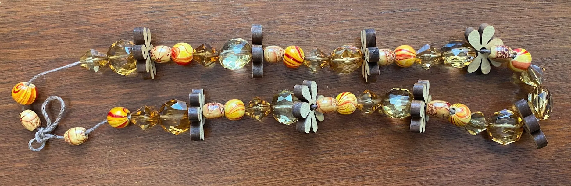 Faceted Amber Bead Flower Cut Out Necklace